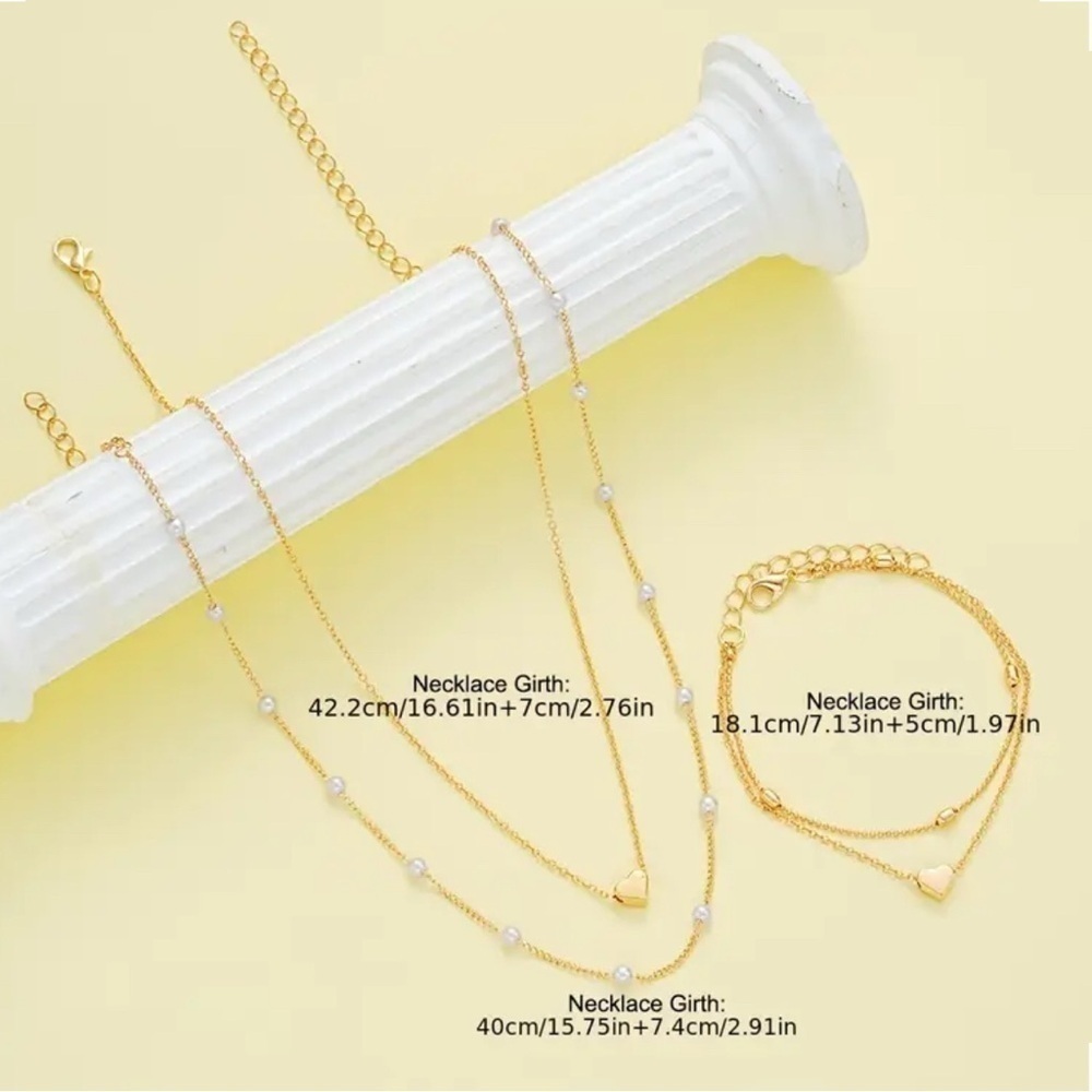 Gold Layered Necklace and Braclet with Heart Charms - Picture 2 of 2